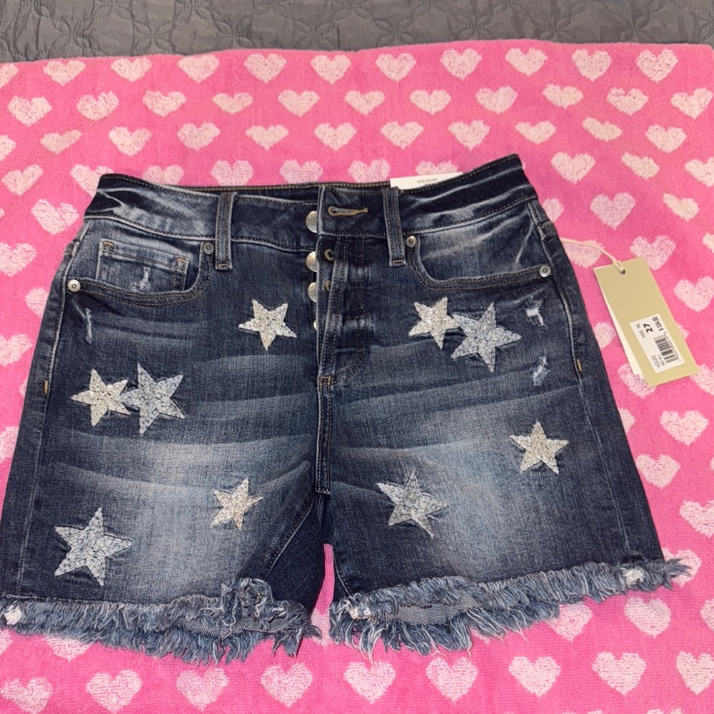 Miss Me Blue and White Star Jean Shorts